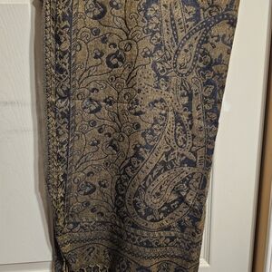 Elegant Blue and Tan Paisley Scarf